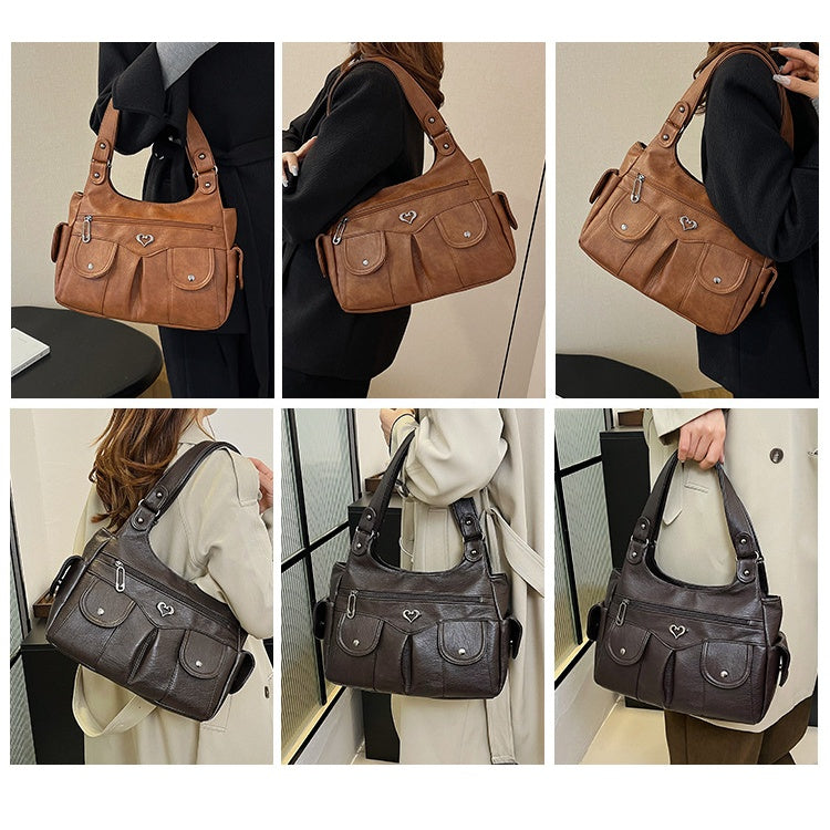 Damen-Tragetasche aus weichem Leder mit mehreren Taschen💗💗Extra großes Fassungsvermögen für all Ihre Habseligkeiten