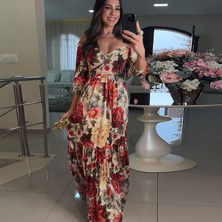 🌹 HOT SALE 50% OFF 🌹 Damen V-Ausschnitt Floral Printed Plissee Kleid