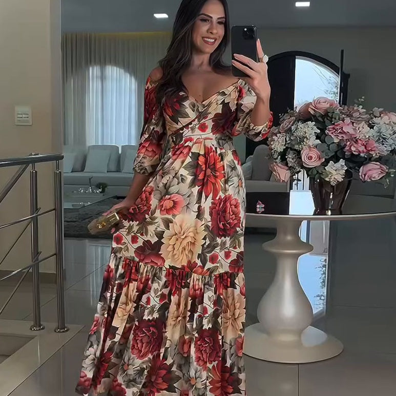 🌹 HOT SALE 50% OFF 🌹 Damen V-Ausschnitt Floral Printed Plissee Kleid
