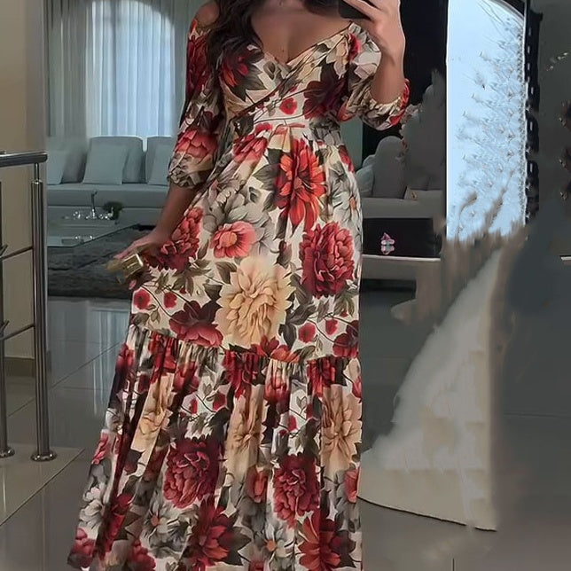🌹 HOT SALE 50% OFF 🌹 Damen V-Ausschnitt Floral Printed Plissee Kleid