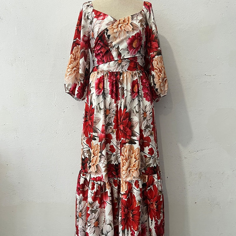 🌹 HOT SALE 50% OFF 🌹 Damen V-Ausschnitt Floral Printed Plissee Kleid