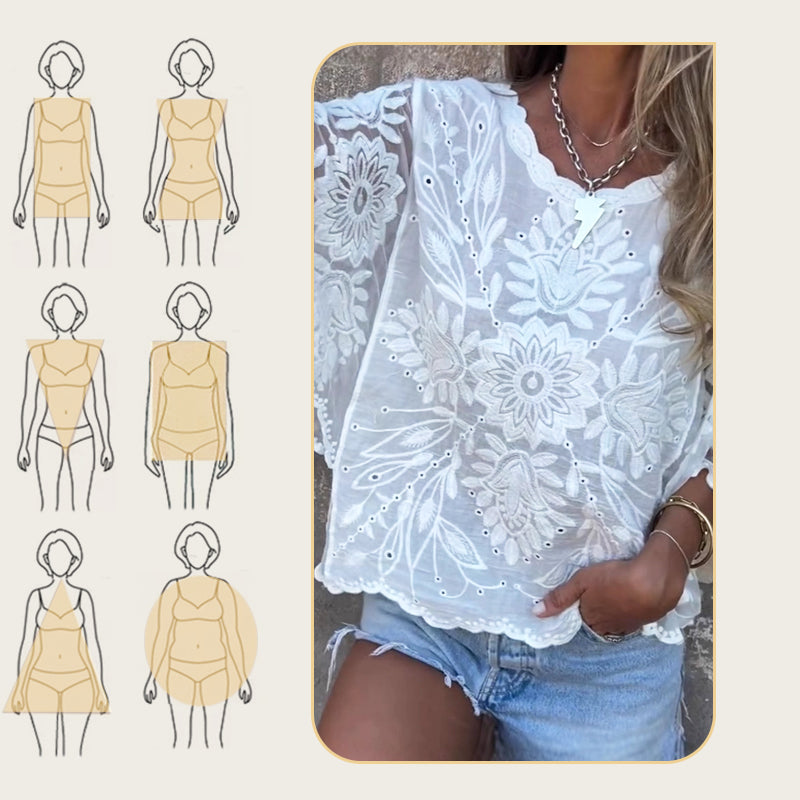 Damenbluse im Boho-Chic-Stil mit transparenter Spitze und Stickerei🌷💃Modischer und beliebter Designstil