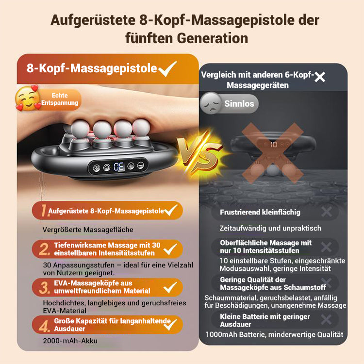 16-Antrieb 8-Kopf-Massagepistolen-Set♨️😘😘9 Modi Intelligente, druckempfindliche Massage mit variabler Geschwindigkeit