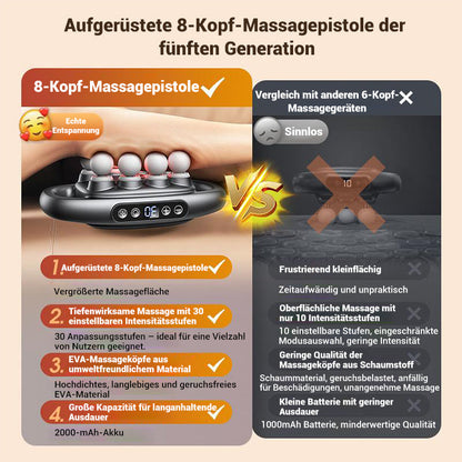 16-Antrieb 8-Kopf-Massagepistolen-Set♨️😘😘9 Modi Intelligente, druckempfindliche Massage mit variabler Geschwindigkeit