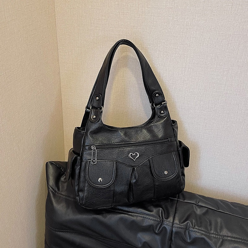 Damen-Tragetasche aus weichem Leder mit mehreren Taschen💗💗Extra großes Fassungsvermögen für all Ihre Habseligkeiten
