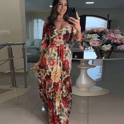 🌹 HOT SALE 50% OFF 🌹 Damen V-Ausschnitt Floral Printed Plissee Kleid