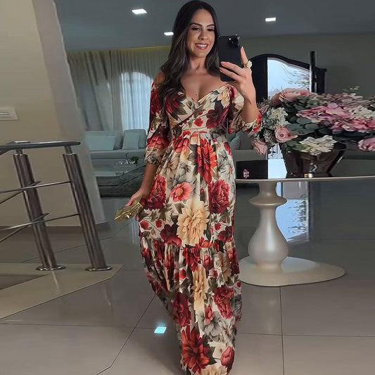 🌹 HOT SALE 50% OFF 🌹 Damen V-Ausschnitt Floral Printed Plissee Kleid