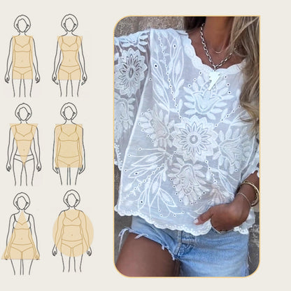 Damenbluse im Boho-Chic-Stil mit transparenter Spitze und Stickerei🌷💃Modischer und beliebter Designstil